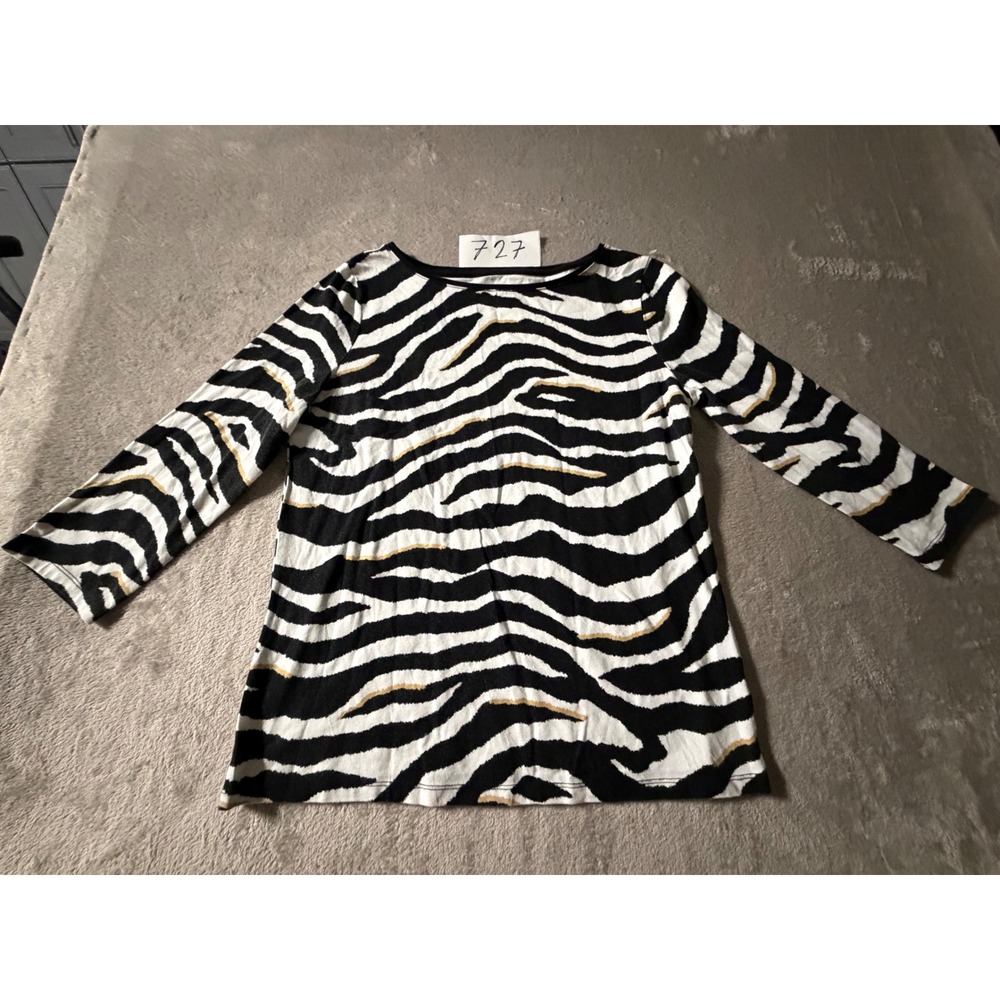 Talbots Zebra Print Tee Women PM Black White Cotton Spandex Top
